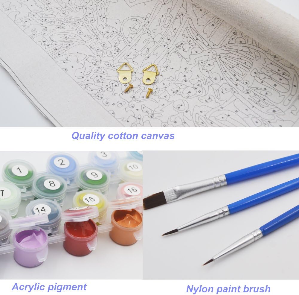 Colorful Dinosaur Paint by Numbers for Adults Beginner, Animal Paint by Number Kits, DIY Oil Painting Paint by Number Kits on Canvas Arts Craft for Home Wall Decor 16x20 Inch