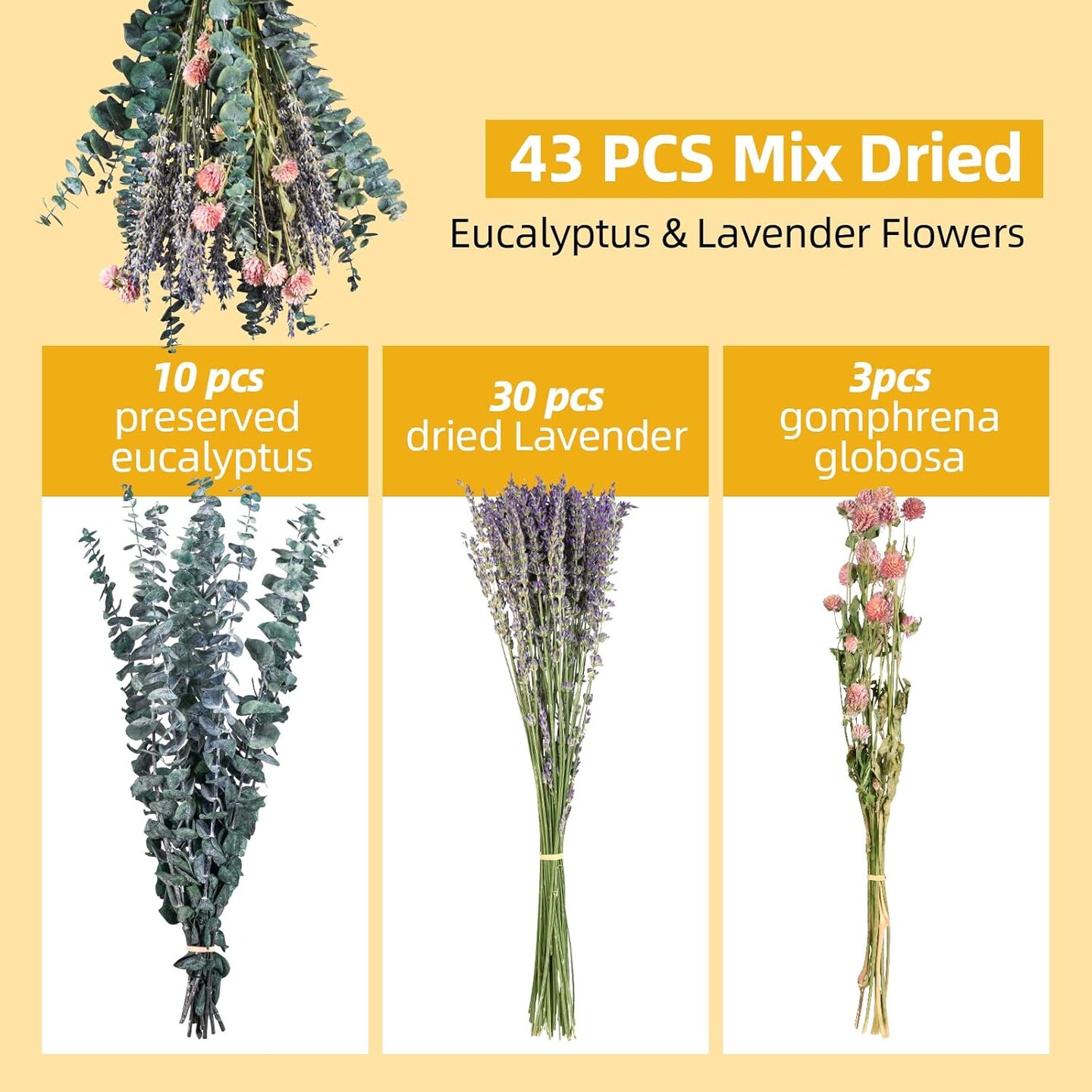 43 Pcs Dried Eucalyptus Stems & Lavender Flowers Bundle for Shower - Natural Fresh Eucalyptus Leaves Hanging Plants for Home and Wedding Decorations