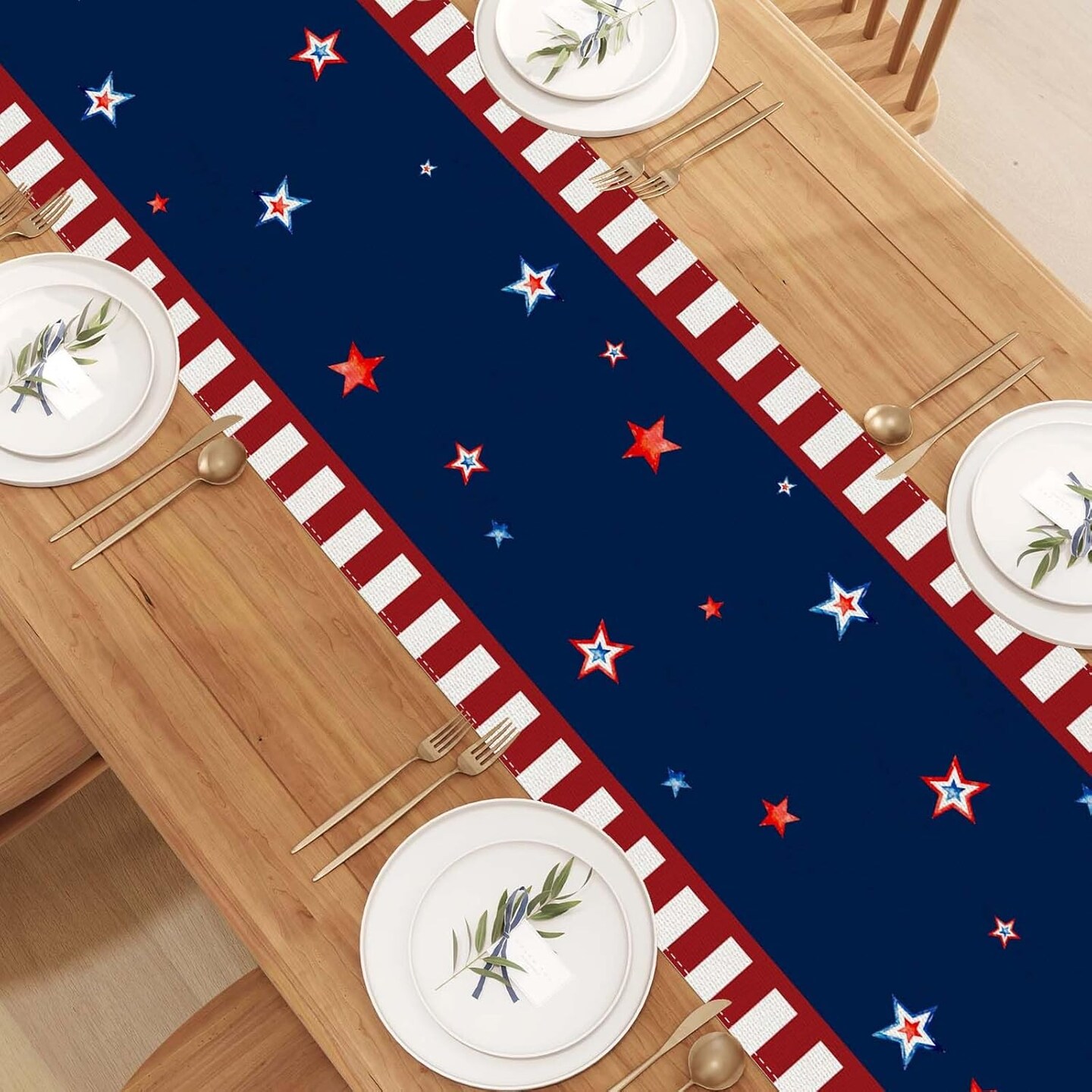 Watercolor Red White and Blue American Flag Stars Table Runner 72 Inches Long 4th of July Memorial Day Veterans Day Patriotic Decoration and Supplies for Home