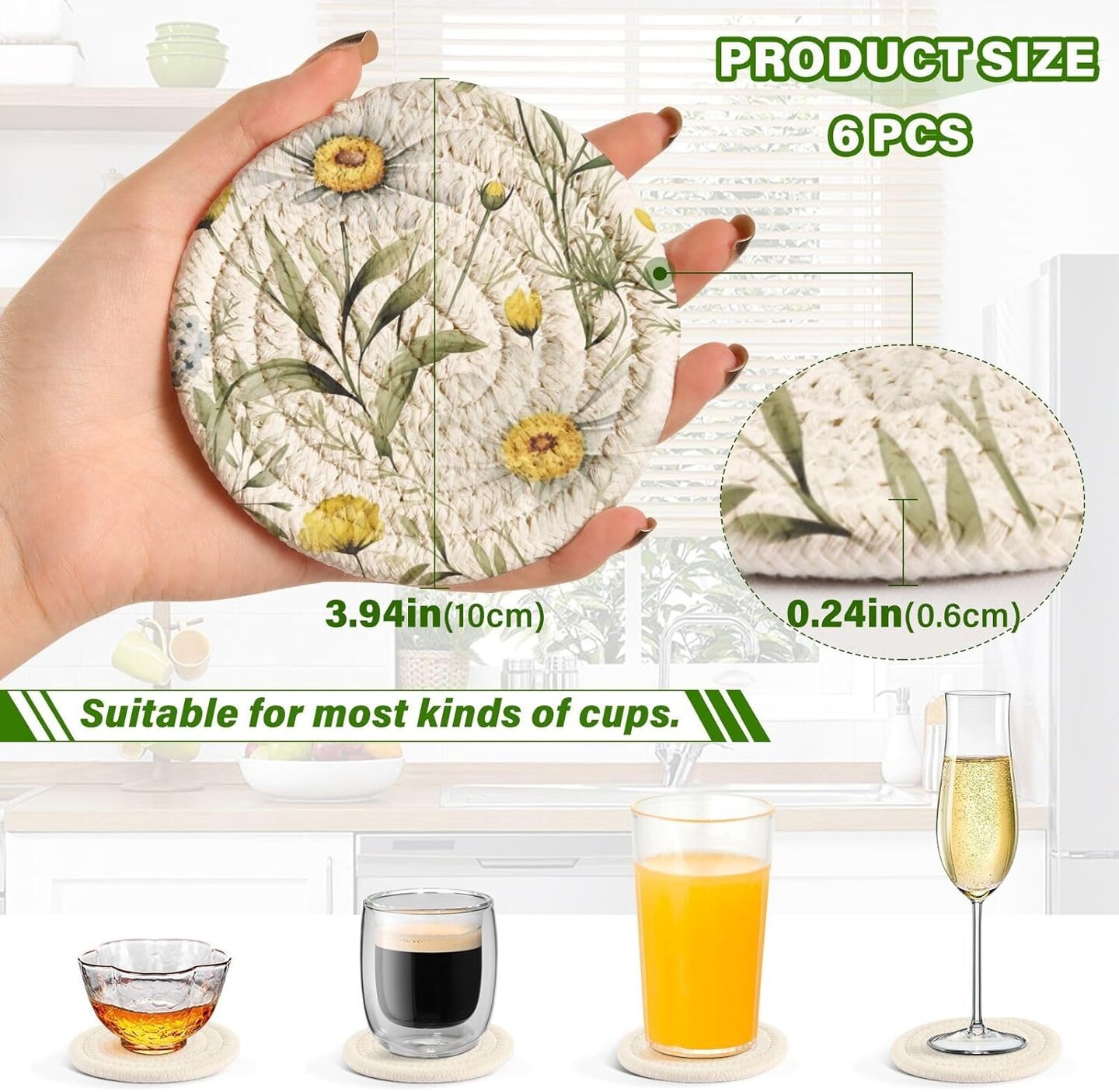 6 Pcs Minimalist Woven Coasters with Holder for Home Decor