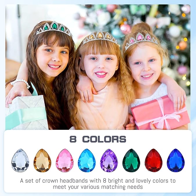 8 Pieces Silver Metal Sparkly Waterdrop Rhinestone Princess Crown Headbands Tiaras Wedding Birthday Party Prom Headpieces