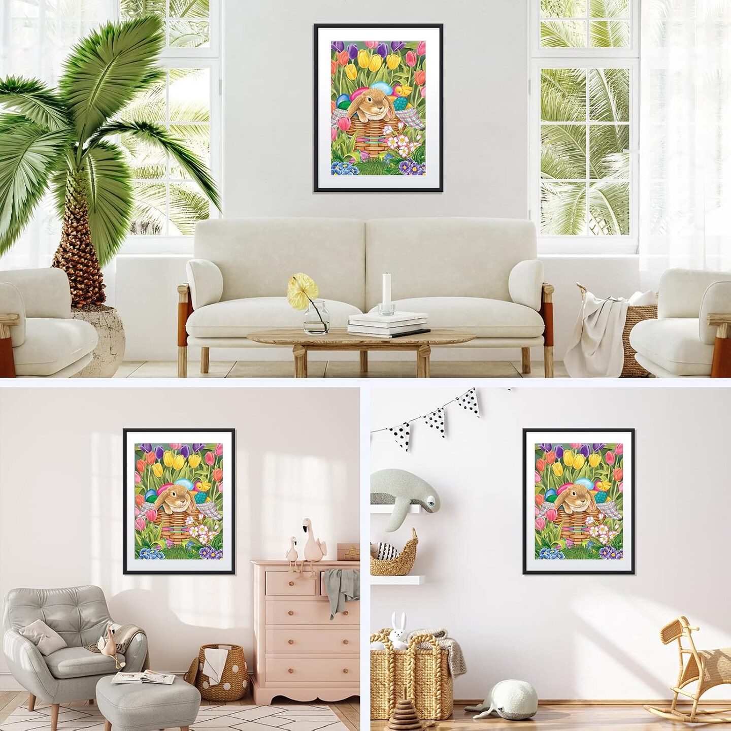 Easter Bunny Diamond Art Kit for Adults – 5D Full Drill Flowers & Tulips DIY Diamond Painting, 30x40cm Spring Wall Décor