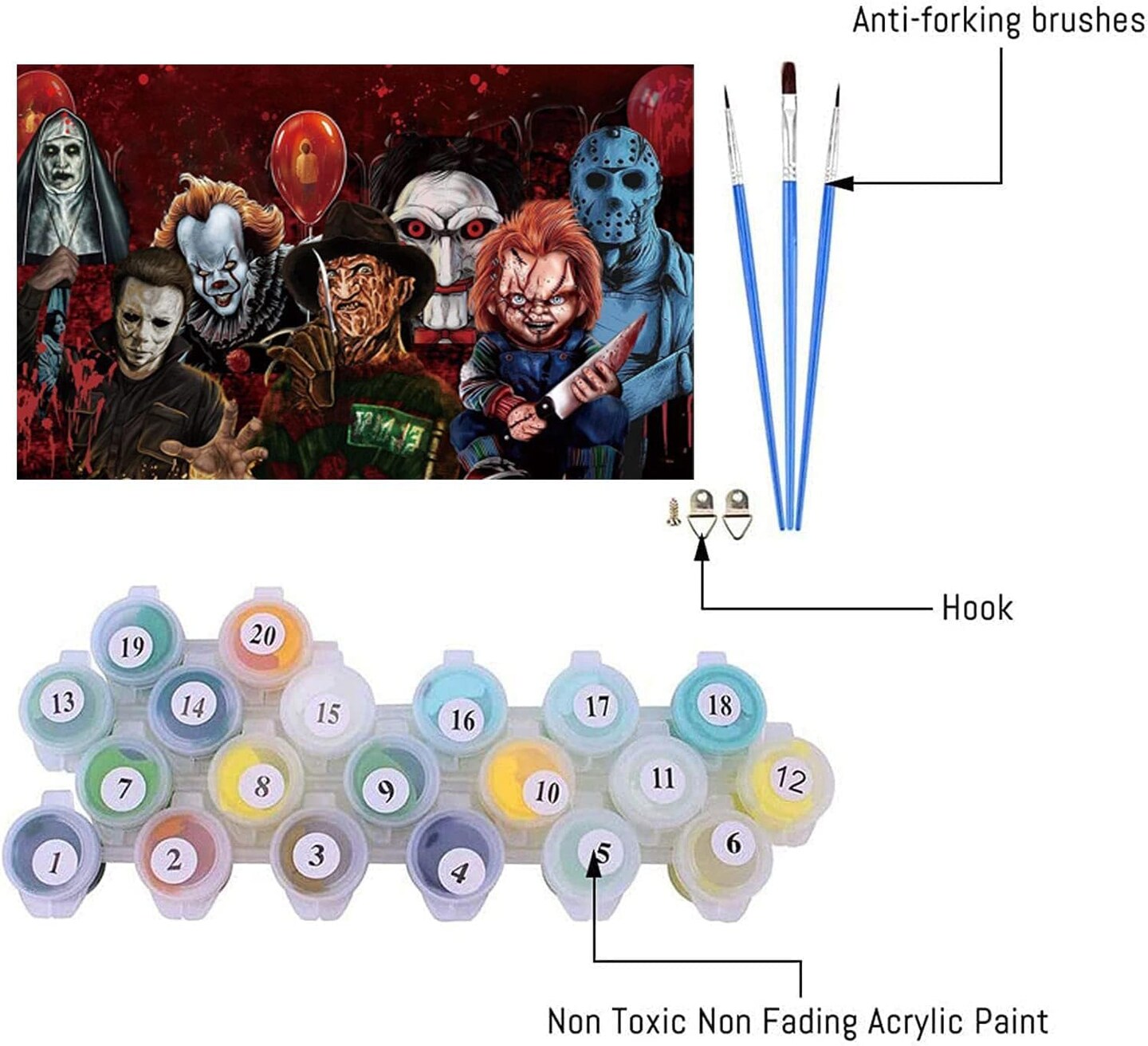 Halloween Paint by Numbers for Adults, Horror Large Paint by Number Kits for Beginner, Color Oil Painting Acrylic on Canvas Paints Without Frame for Home Wall Decor&#xFF08;16x24 Inch&#xFF09;