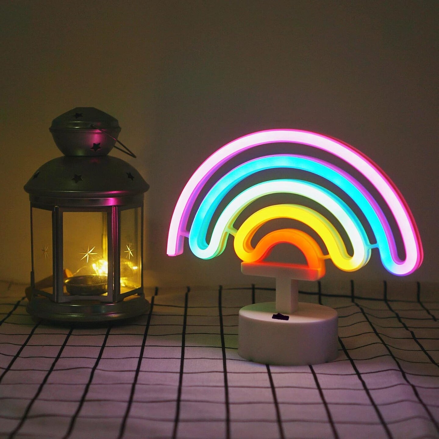 Summer Rainbow Neon Sign &#x2013; LED Neon Light Decor for Girls&#x2019; Room, Battery Operated Table Lamp for Classroom, Party, and Bedroom