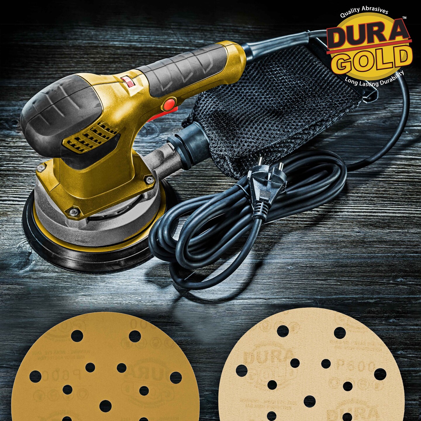 600 Grit - 6&#x22; Gold Sanding Discs - 17-Hole Pattern Hook and Loop for DA Sander - Box of 50