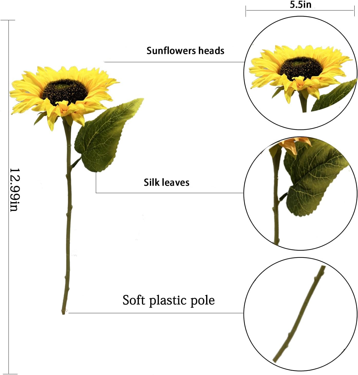 Summer Floral Arrangement - 12PCS Artificial Sunflowers with Stems, Silk Yellow Flowers for Home Decor, Party, and Bulk Decorations