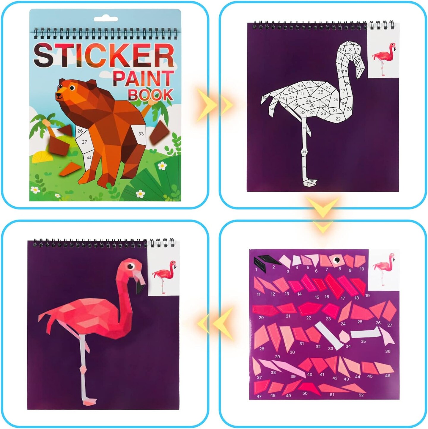 2PCS Crafts for Kids Ages 4-8, 8-10 Sticker Paint Number Books Animal and Ocean Stickers for Birthday Easter Party Favor Road Plane Car Travel Activity (Ocean+Animal)