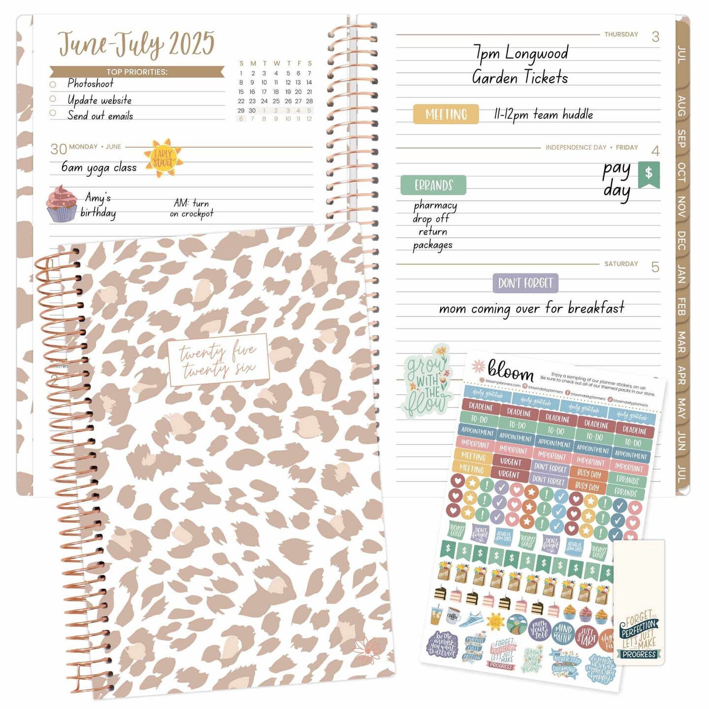 bloom daily planners 2025-26 Academic Planner, Soft Cover, 5.5&#x22; x 8.25&#x22;, Tan Leopard