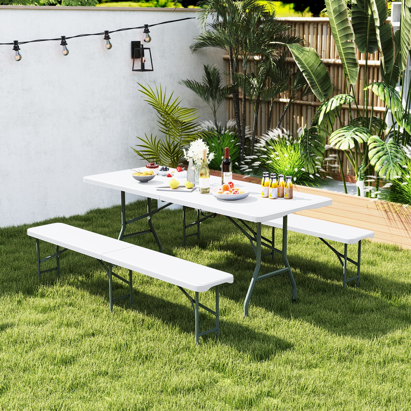 6 Feet HDPE Foldable and Portable Bench with Metal Frame and Safety Lock Ideal for Outdoor Use