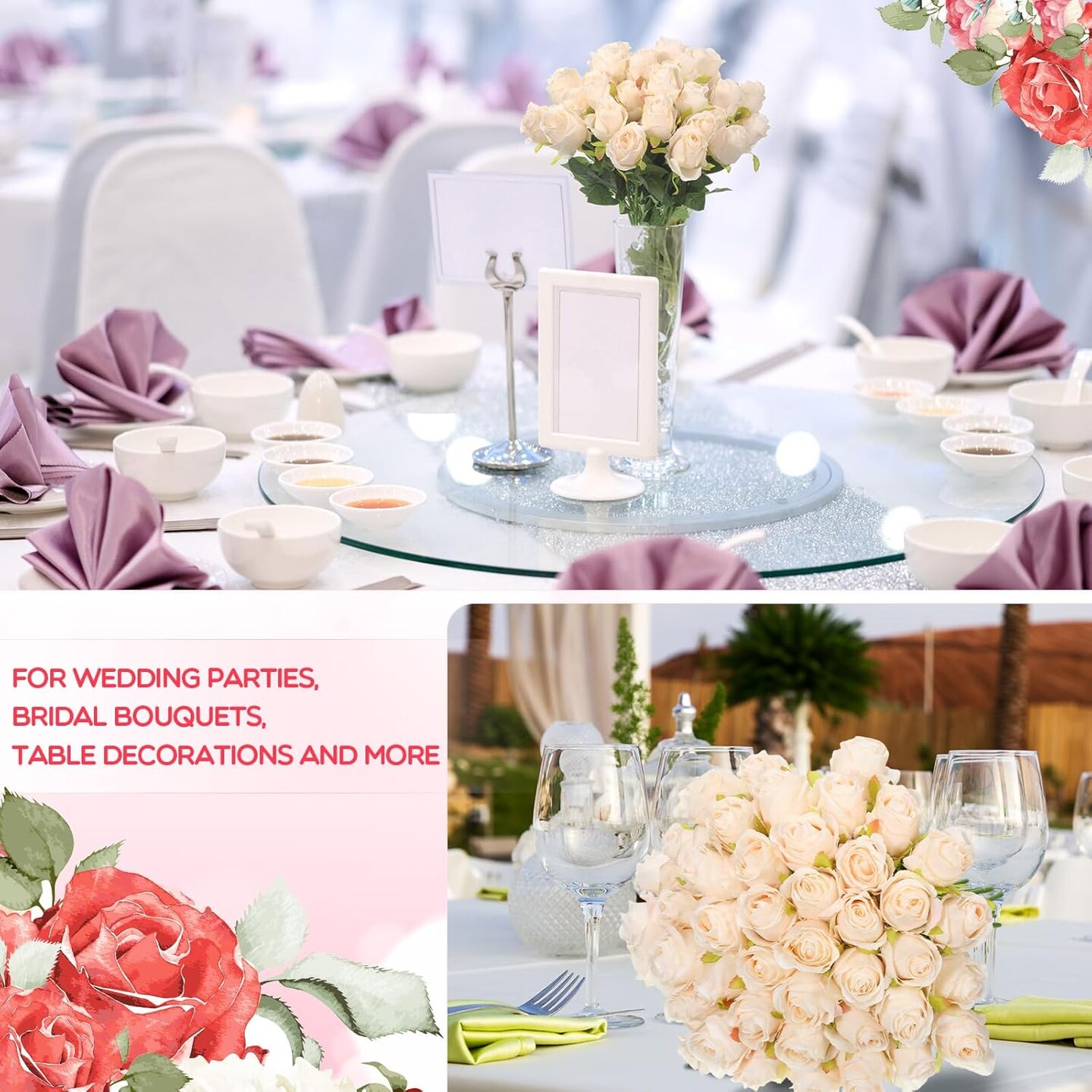 50 Pcs Artificial Rose Flower Realistic Silk Roses Bouquet