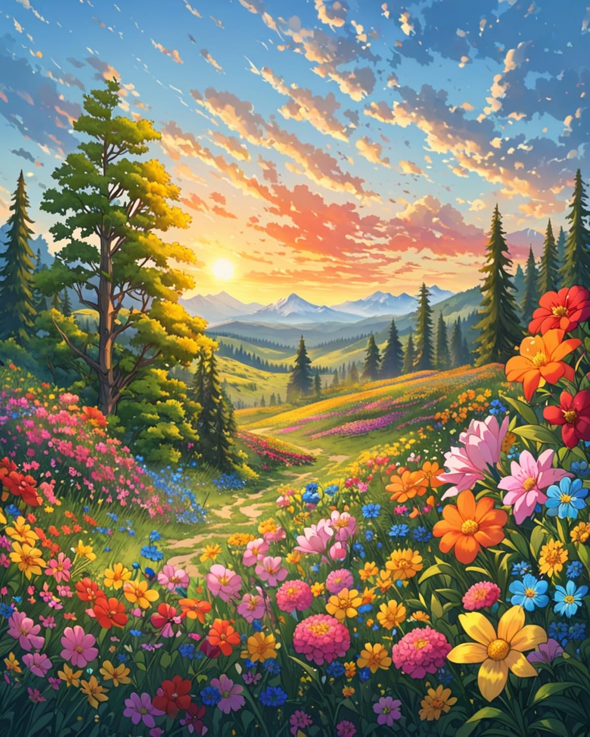 Landscape Adult Paint by Number Kits, Paint by Numbers Flowers,Flower Paint by Numbers Kit for Adults, DIY Canvas Oil Painting Paint by Number for Gift Home Wall Decor 16x20 Inch