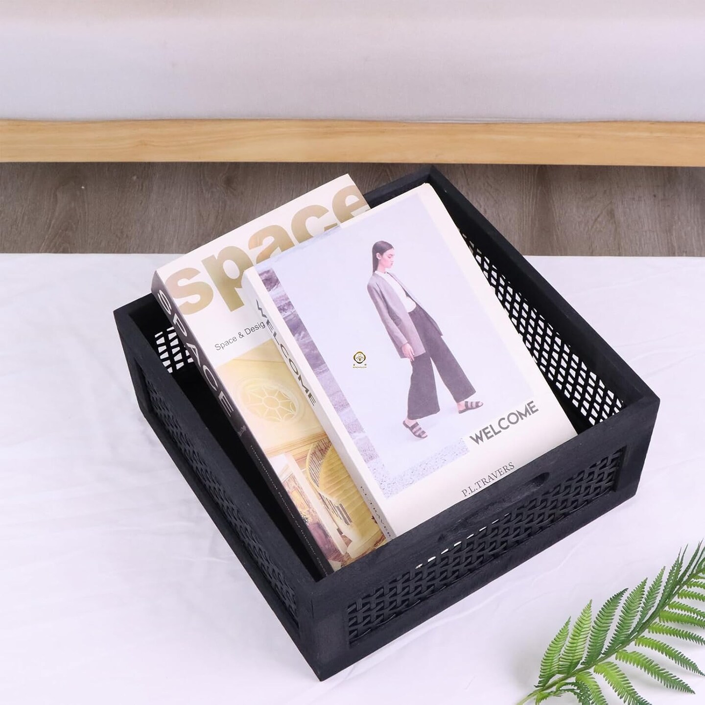 Decorative Wood Storage Crate Basket with Handles for Pantry