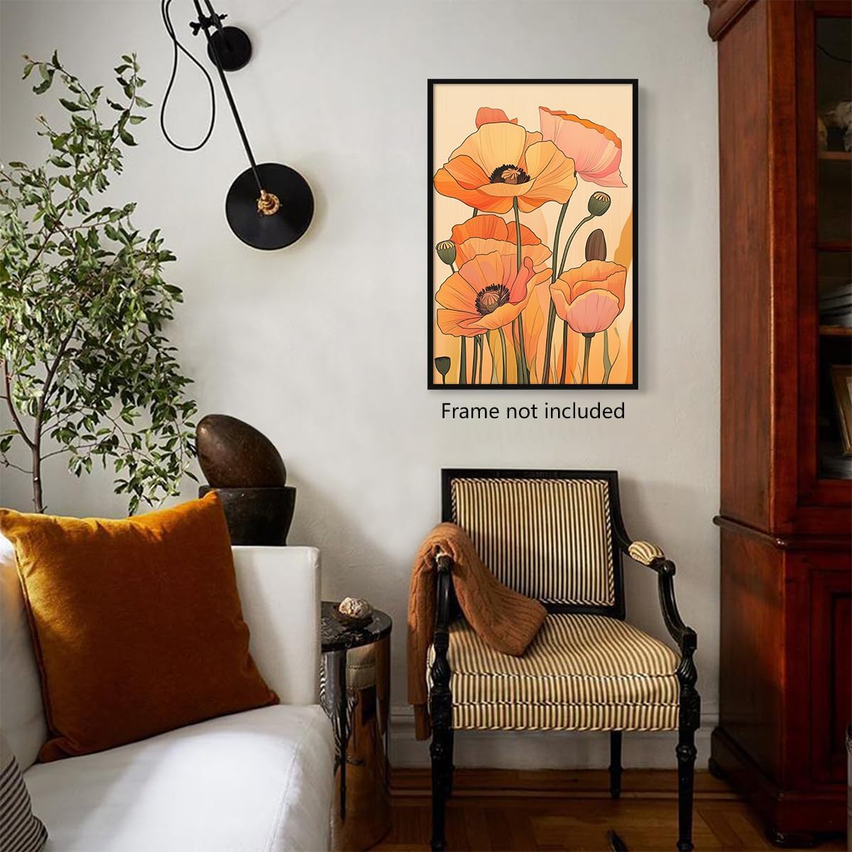 Summer Vintage Flower Canvas Wall Decor, Rustic Poppy Floral Aesthetic Poster, Farmhouse Yellow Poppies Flower Print, Folk Art Botanical Picture, Modern Minimalist Boho Art, 8x12in (Unframed)