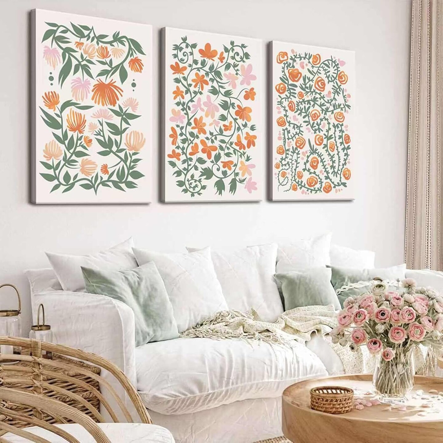 Summer 3 Pcs Flower Market Canvas Wall Decor, Boho Floral Pictures Posters Prints, Colorful Flower Botanical Paintings, Modern Artwork for Living Room, Bedroom, 12x16 Inch (Framed)