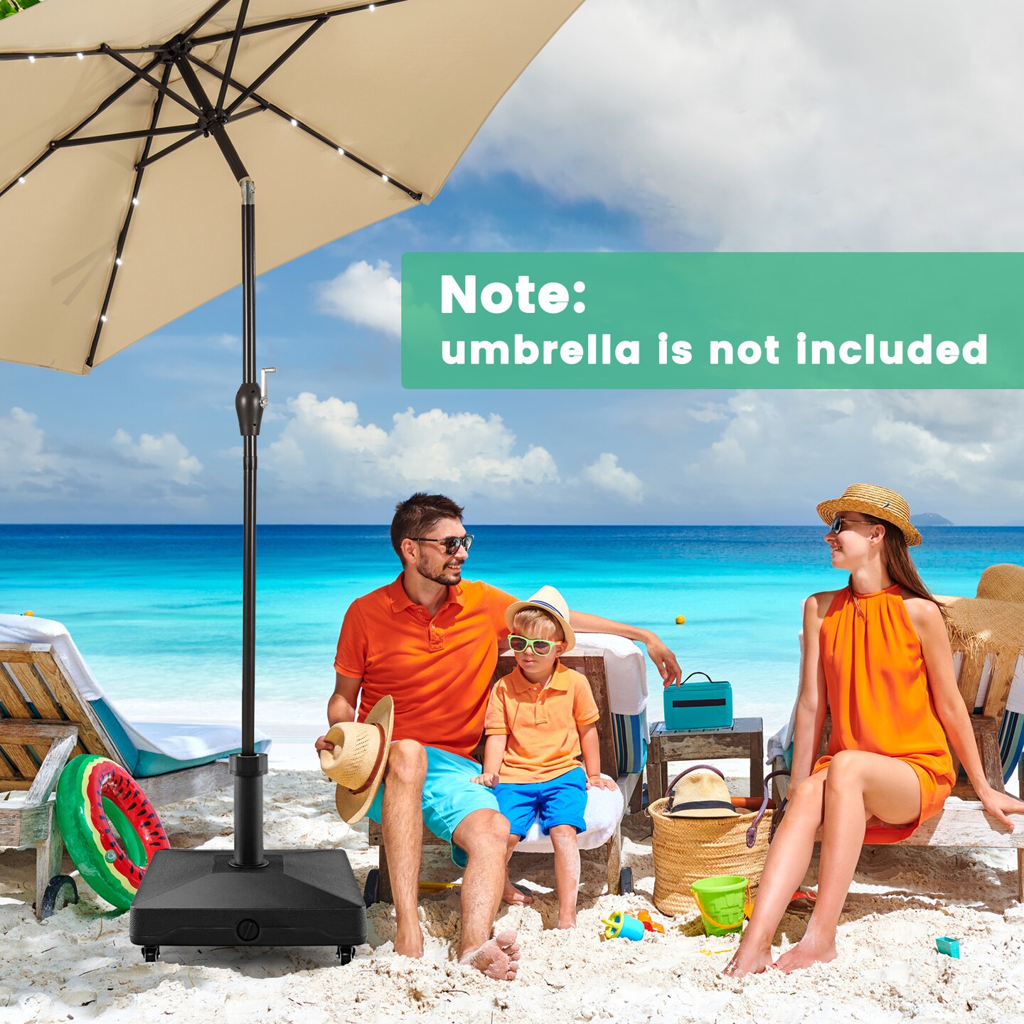 Heavy-Duty Mobile Umbrella Base with Wheels &#x2013; Fillable Stand for 1.25&#x22; to 1.9&#x22; Poles