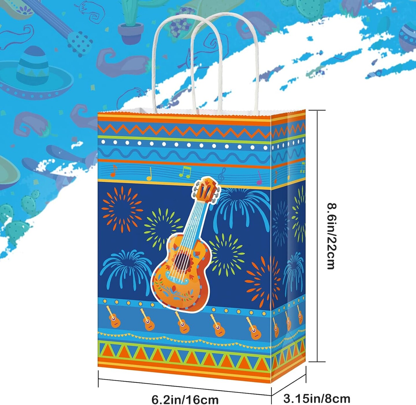 18 Packs Fiesta Party Favor Bags with Handles, Cinco De Mayo Candy Mexican Themed Paper Gifts Bags for Birthday Baby Shower Bridal Mexico Party Favor Supplies