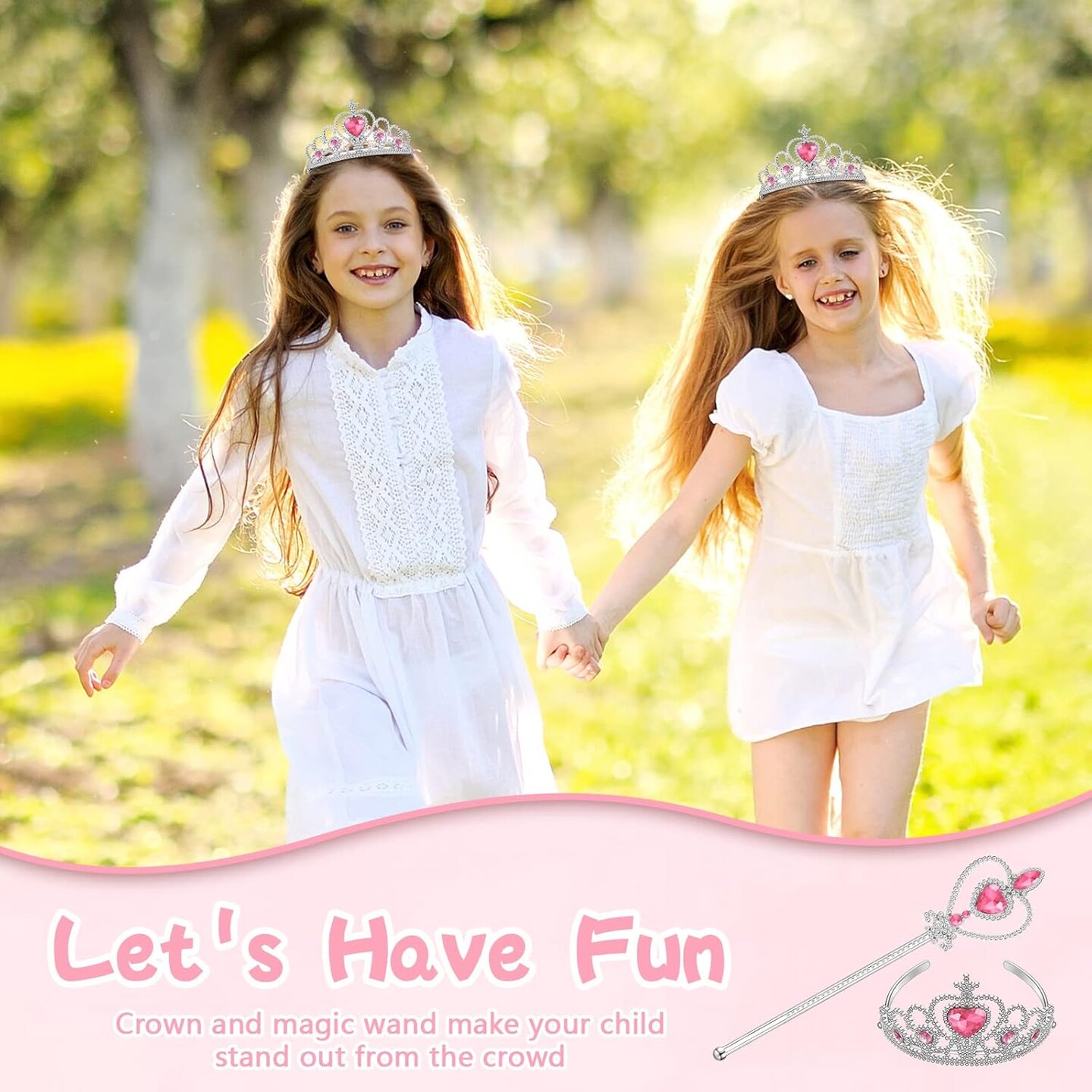 24 Pcs Princess Dress up Accessories Crown Tiara and Wand Set Include 12 Pcs Princess Wand and 12 Pcs Plastic Crown Kids Tiara for Little Girls