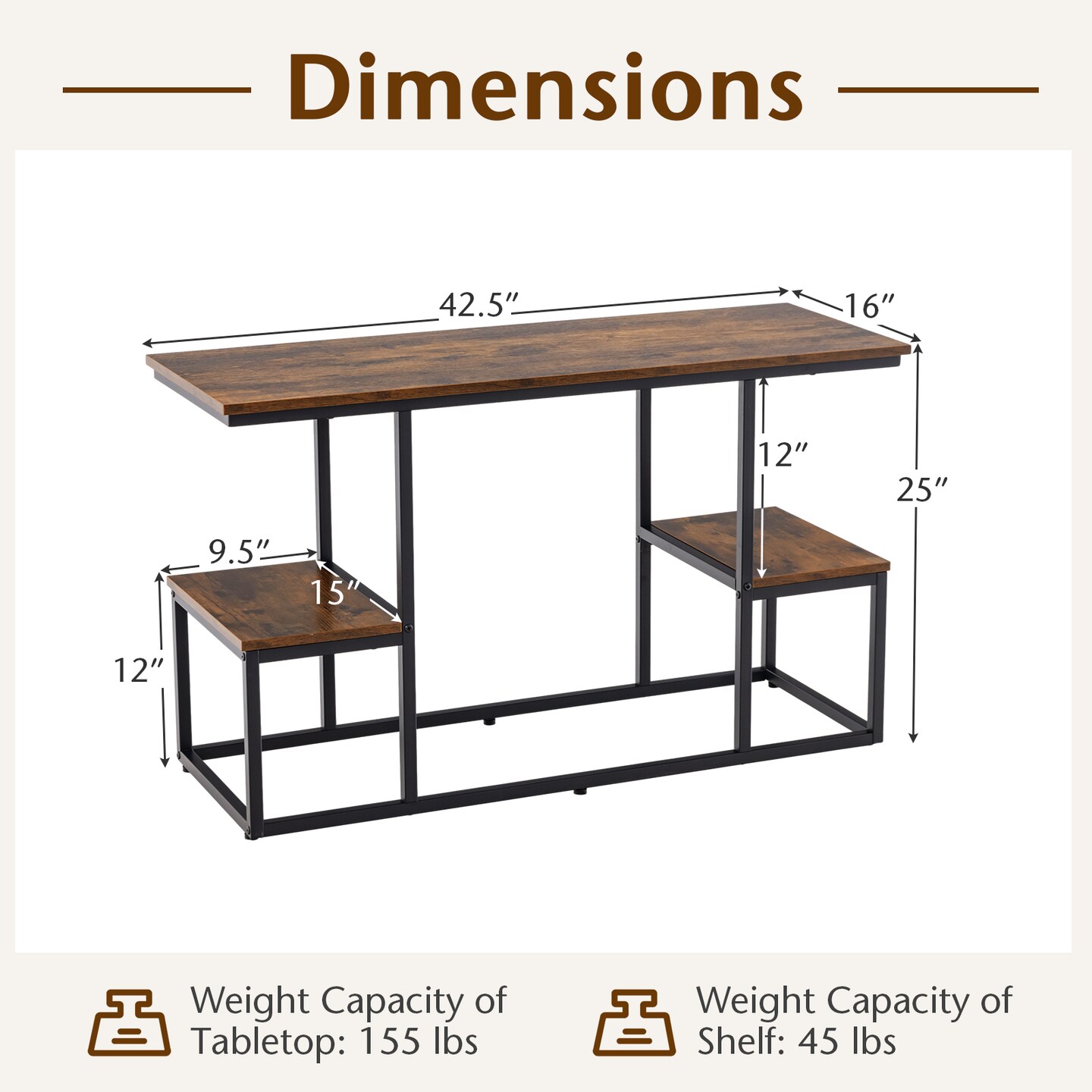 Rustic Brown Wood TV Stand for 50&#x22; TVs, Metal Frame and Storage Shelves