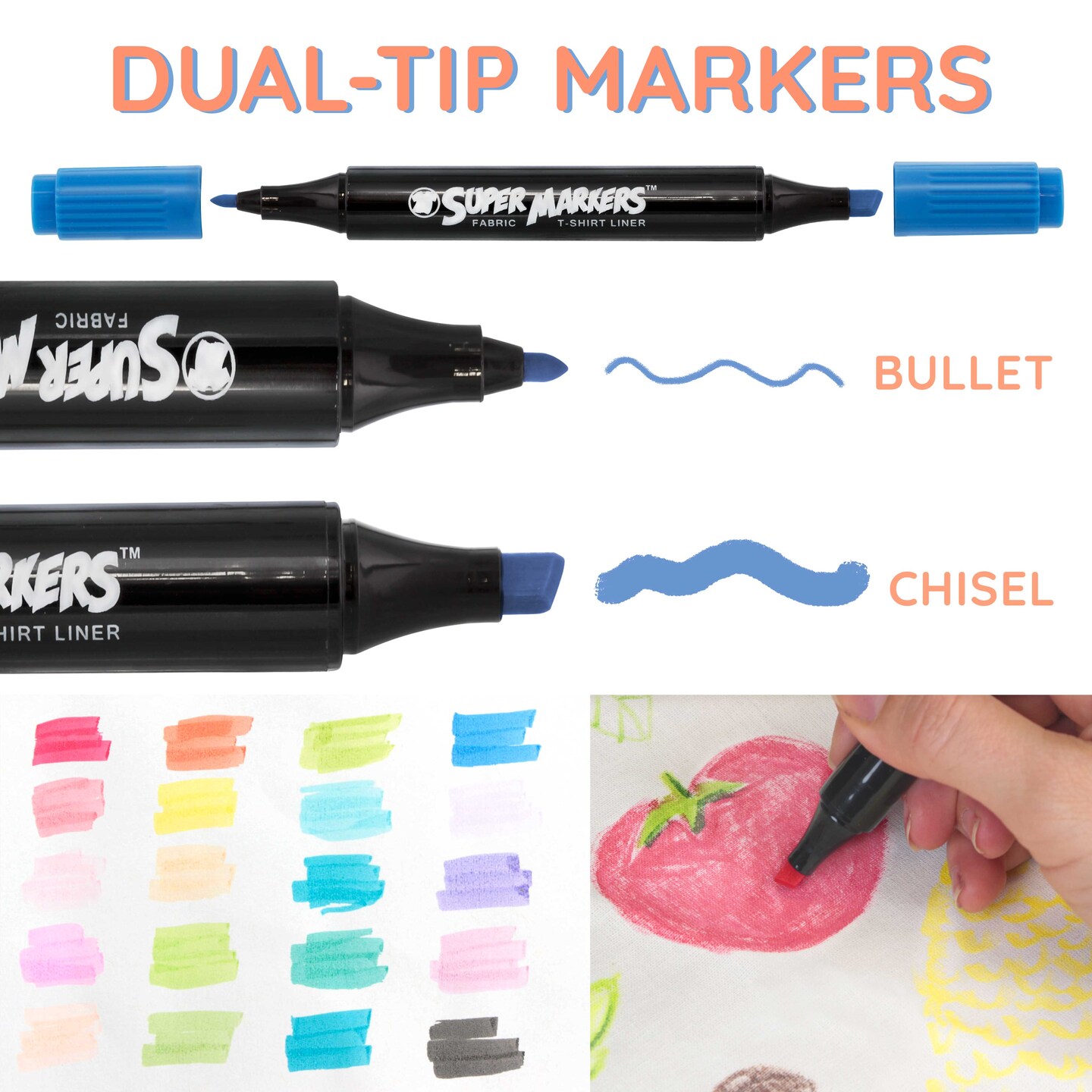 20 Unique Pastel Colors Dual Tip Fabric &#x26; T-Shirt Marker Set - Double-Ended Fabric Markers with Chisel Point and Fine Point Tips - Bold Permanent Ink