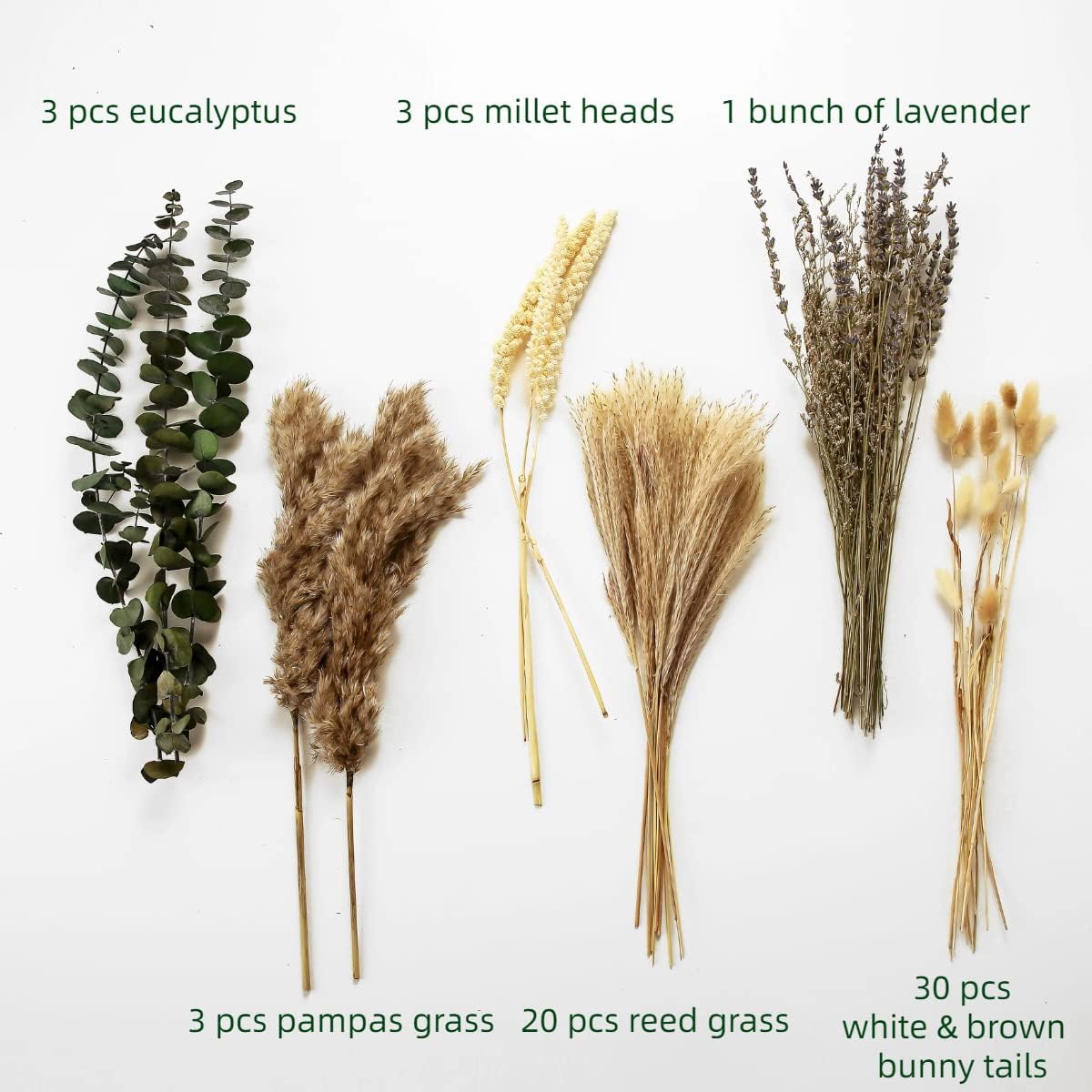 Dried Flowers Bouquet, 17" Dried Pampas Grass Decor Inc Lavender Eucalyptus DIY Floral Arrangements for Home Office Decoration,Wedding centerpieces