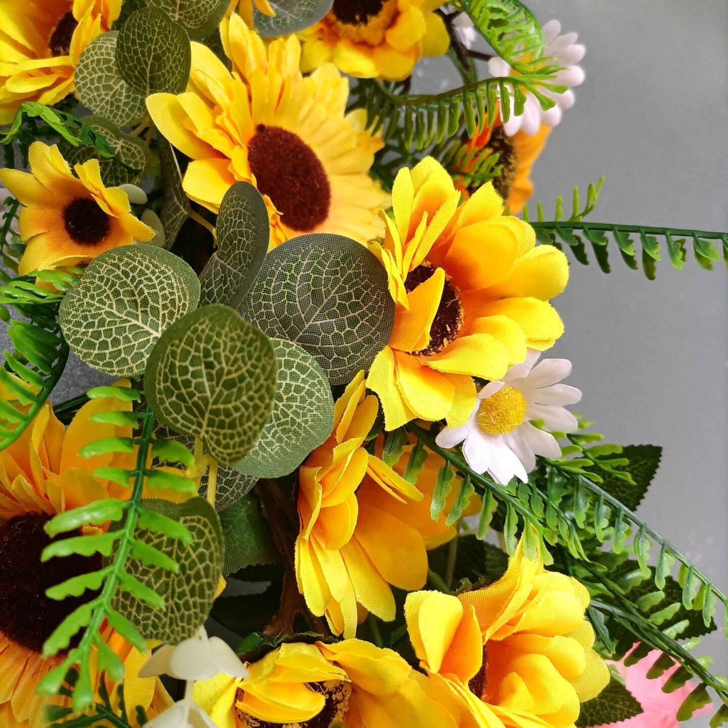 Summer 2PCS Artificial Sunflower Garland &#x2013; Silk Sunflower Vine with Green Leaves and White Flowers for Home, Kitchen, Garden, and Wedding Arch Decor