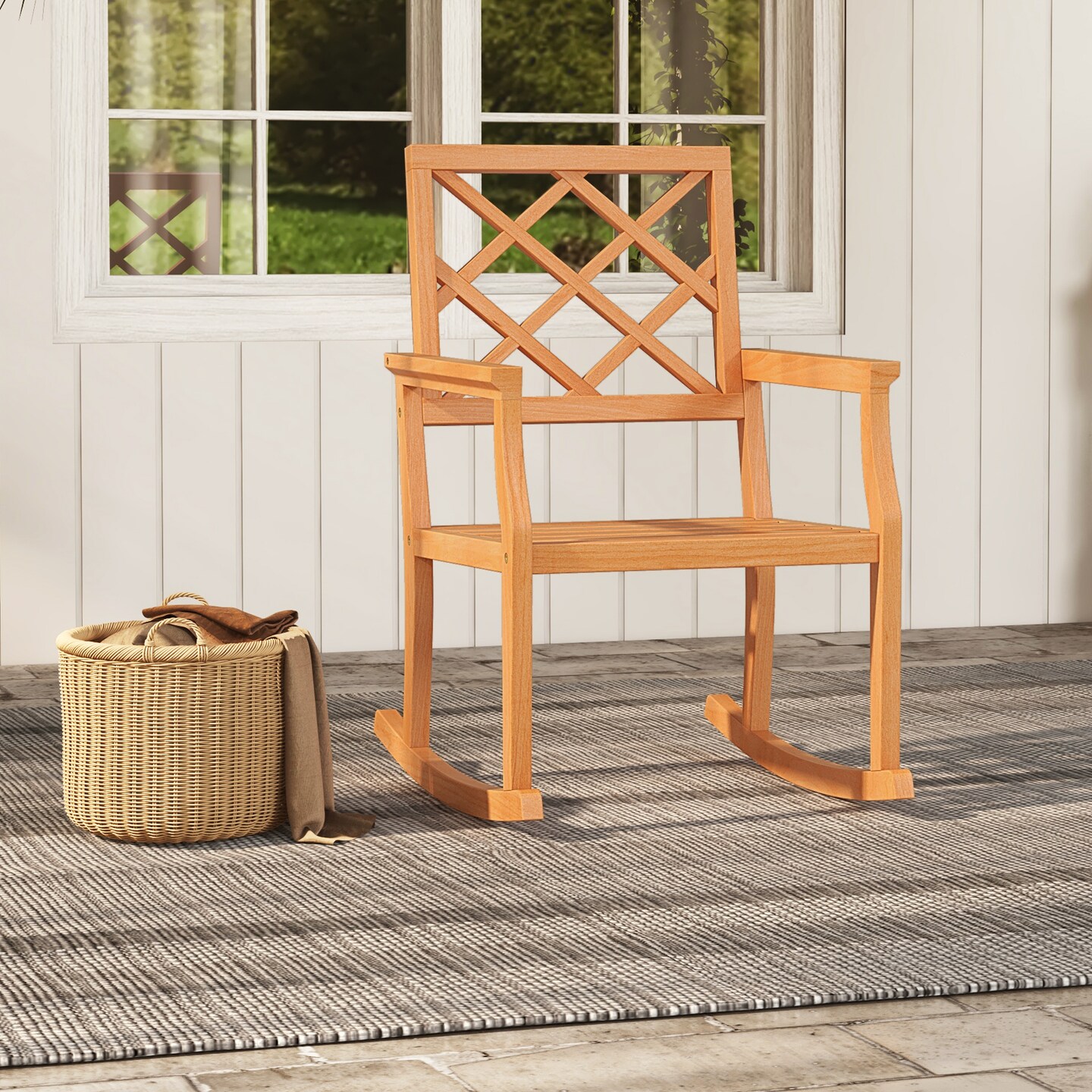 Solid Teak Wood Outdoor Rocking Chair &#x2013; Oversized Porch Rocker with Ergonomic Design