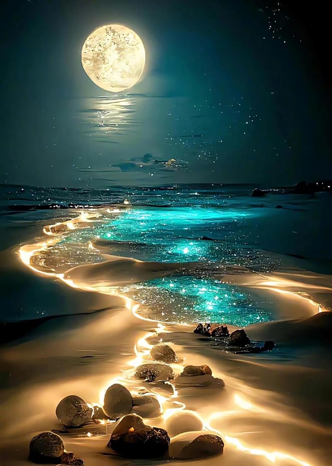 Moonlight Beach Diamond Painting Kits for Adults, 5D Seaside Moon Diamond Art Kits for Beginners, DIY Full Drill Paint with Diamond, Home Wall Decor 12 x 16 Inch