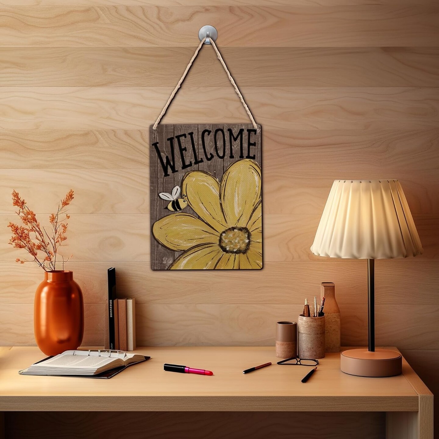 Sunflower Welcome Summer Sign – Rustic Door Sign for Front Door & Porch, 10x8 Inch Sunflower Door Hanger for Summer Home Decor