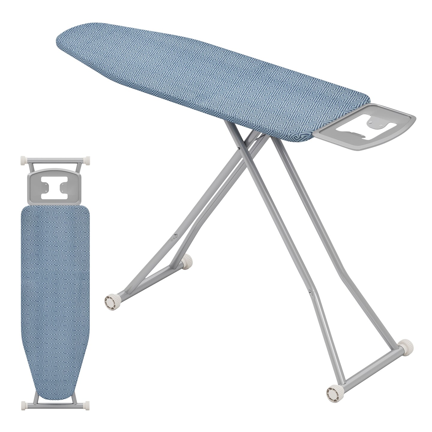 Adjustable Carbon Steel Ironing Board with Heat-Resistant Silver Coating &#x26; Iron Rest &#x2013; 7-Level Height