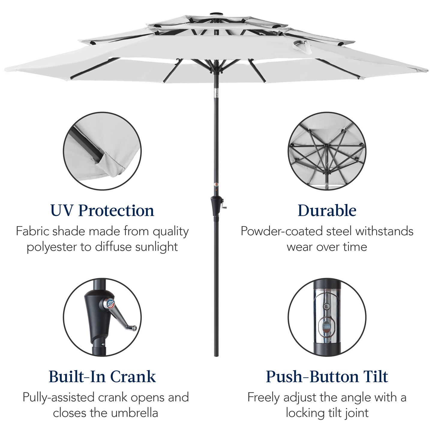 Best Choice Products 10ft 3-Tier Patio Umbrella, Market Sun Shade w/ Tilt Adjustment, Easy Crank