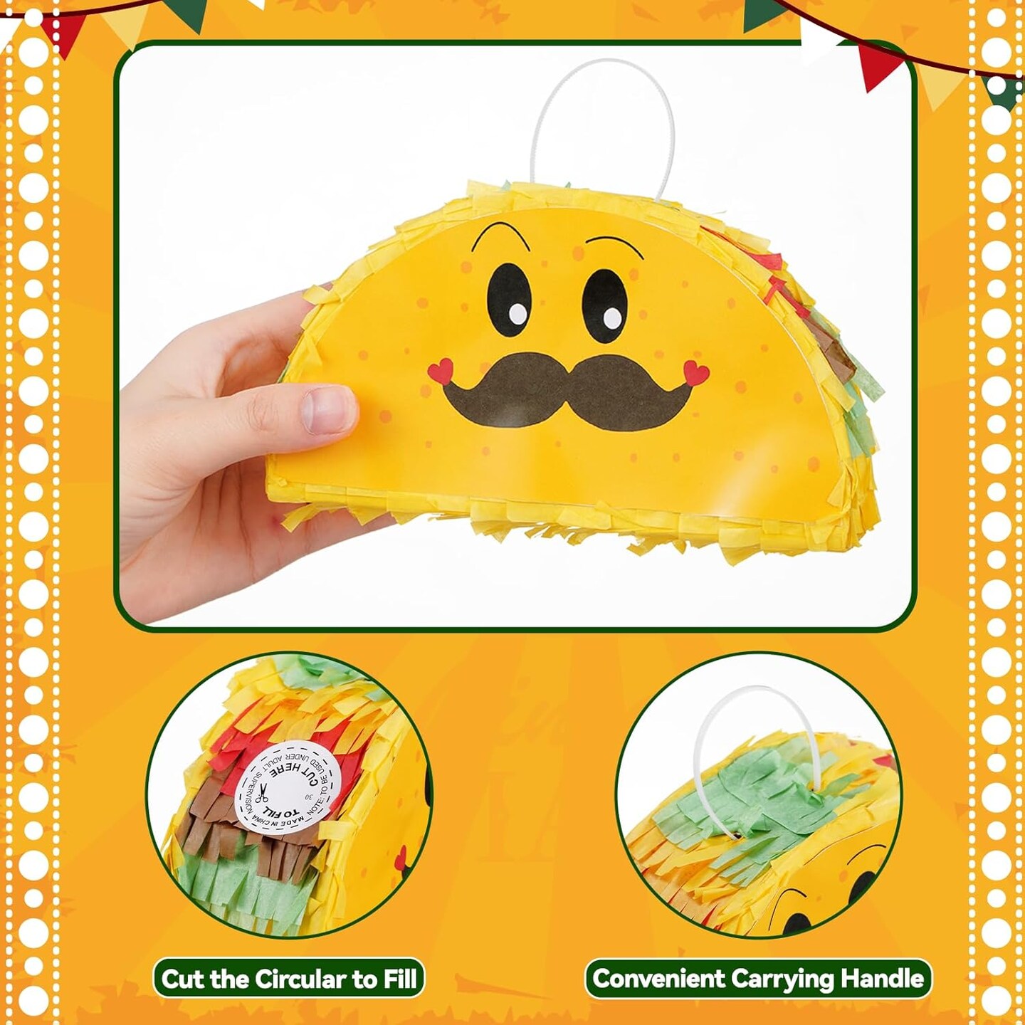 8 Pack Mini Pinata Mexico Taco Piñatas for Cinco De Mayo Party Fiestas Piñatas Birthday Celebrate Party Decoration Fun Taco Tuesday Event, 6 x 2 x 3.5 Inches