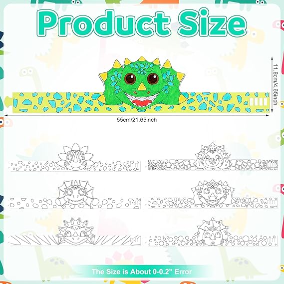24 Pcs Color Your Own Dinosaur Crown for Kids Dino Coloring Paper Crown for Birthday Party Hats Dinosaur Theme Family Events Party Theme Events Sunday School Activities