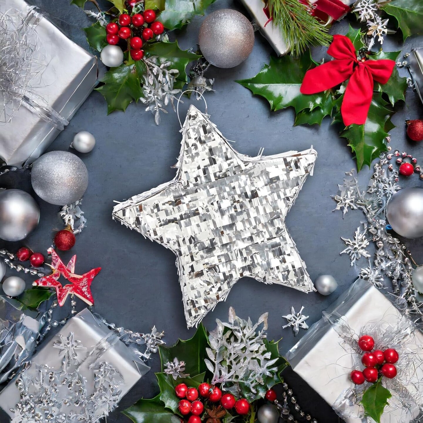 Silver Foil Star Pinata for Kids Birthday, Twinkle Twinkle Little Star Gender Reveal Party Decorations, Baby Shower (Small, 13 x 3 In) - Pinatas for Birthday Party