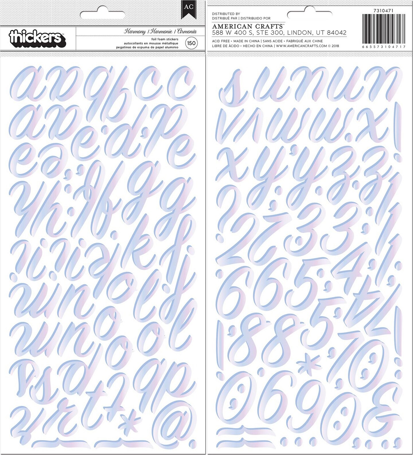 Thickers Alphabet Stickers with Iridescent Foil - Harmony, 150pcs
