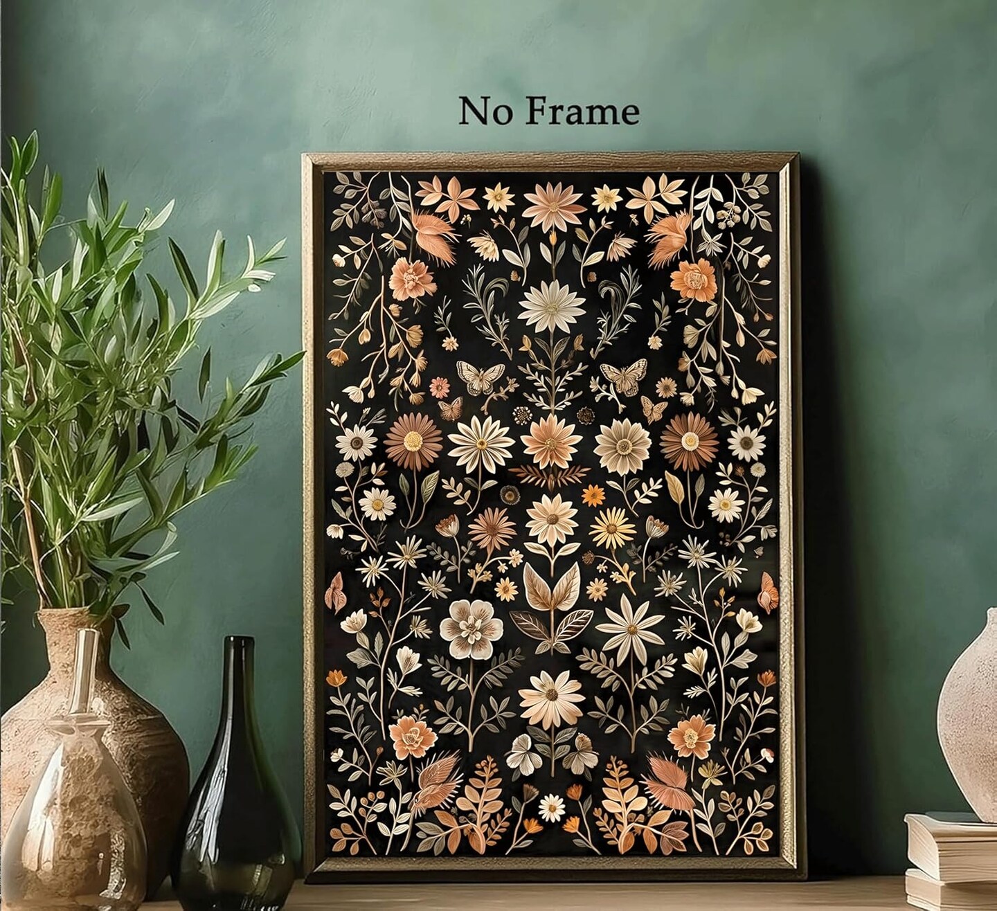 Summer Vintage Dark Floral Wall Decor, Moody Flowers Wall Art, Black Wildflower Canvas Prints, Dark Academia Posters Pictures, Boho Botanical Paintings for Living Room, Bedroom, Office, Modern Farmhouse (Unframed)