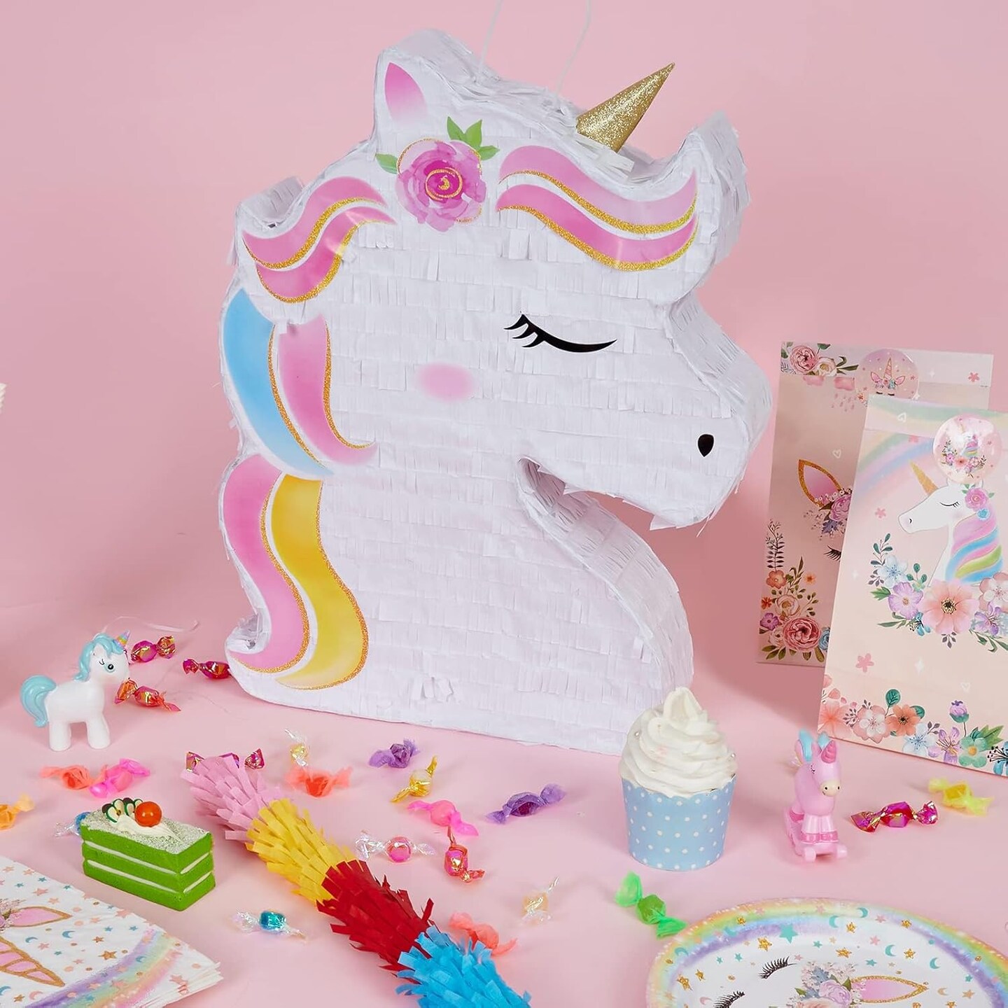 Unicorn Pi&#xF1;ata - Unicorn Party Supplies Pi&#xF1;ata Bundle with Blindfold and Bat for Girls Kids Rainbow Unicorn Theme Birthday Party Game Decorations (15.7&#x22; x 12.2&#x22; x 3.1&#x22;)