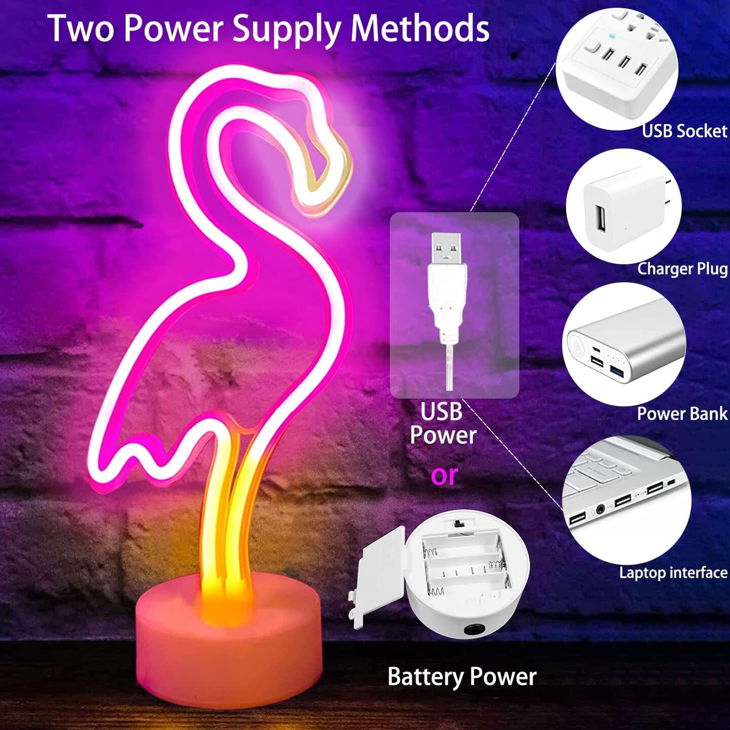 Flamingo Neon Sign &#x2013; LED Pink Flamingo Light for Bedroom, Girls Room Decor, Party, or Gift | USB/Battery Operated with Pedestal