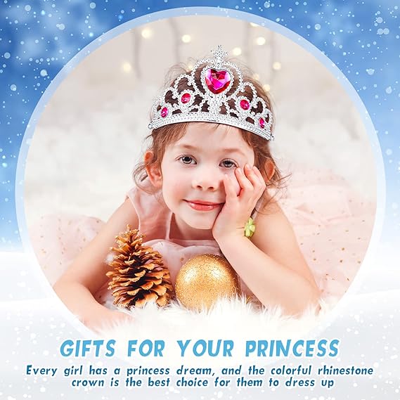 60 Pack Kids Tiara Crown Set Dress up Costume Party Accessories Princess Crown with Heart Stones Plastic Headband