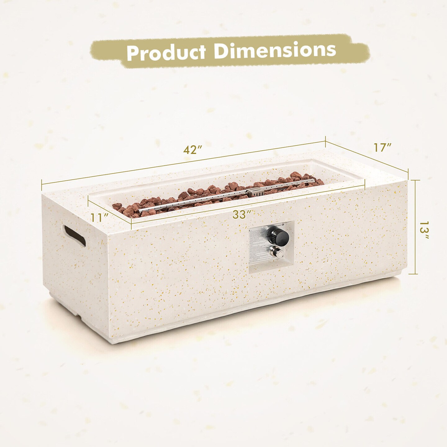 White Terrazzo Fire Pit Table with 50,000 BTU Heat, Metal and Stainless Steel