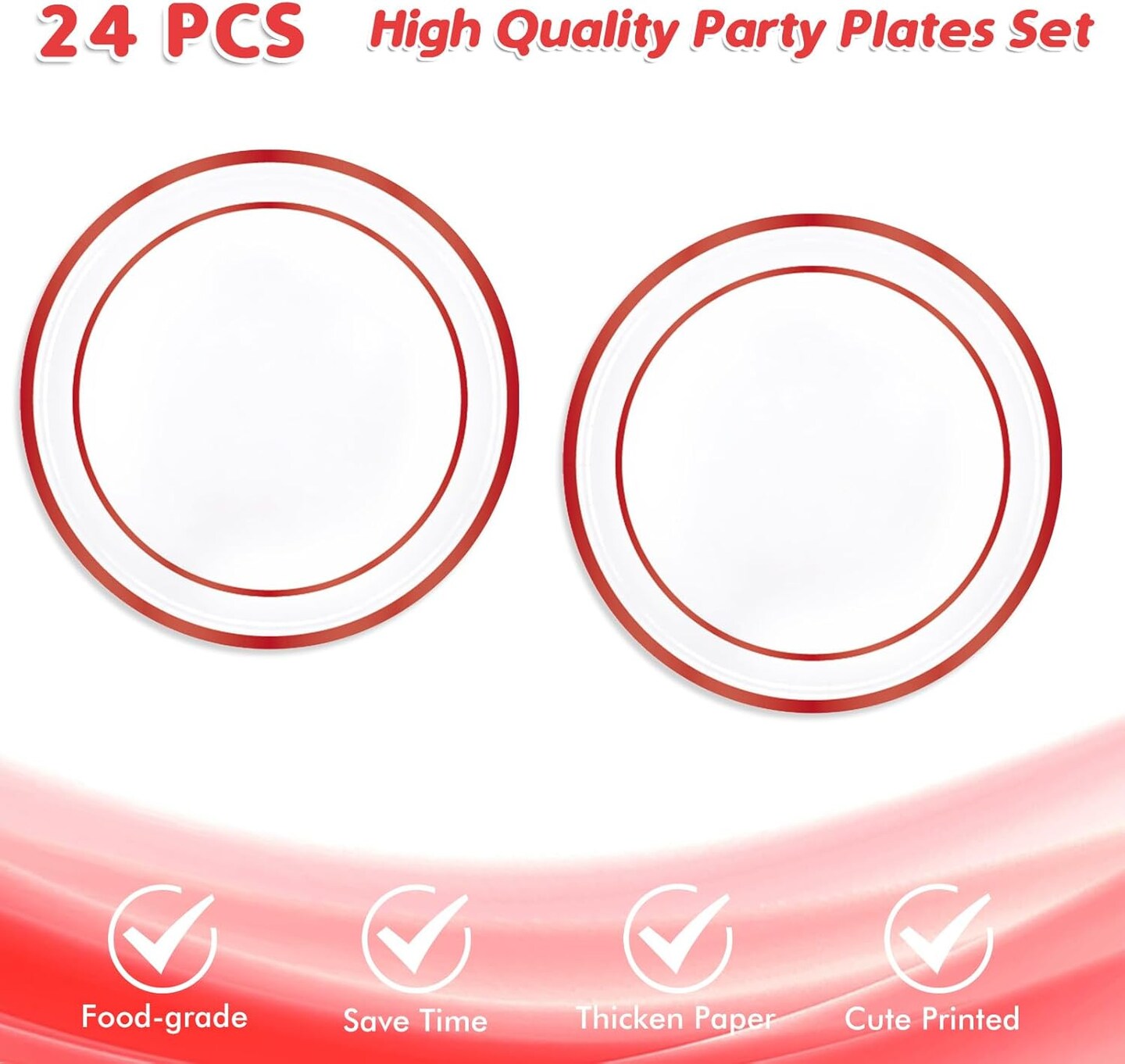 Red Party Supplies,Red Disposable Tableware Includes 24 Plates,24 Napkins and 1 Tablecloth