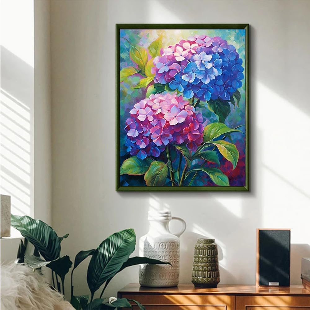 Hydrangea Paint by Numbers Kit for Adults,Purple Flower Adult Paint by Number Kits,DIY Acrylic Paint by Number on Canvas for Home Wall Decor 16X20 Inch