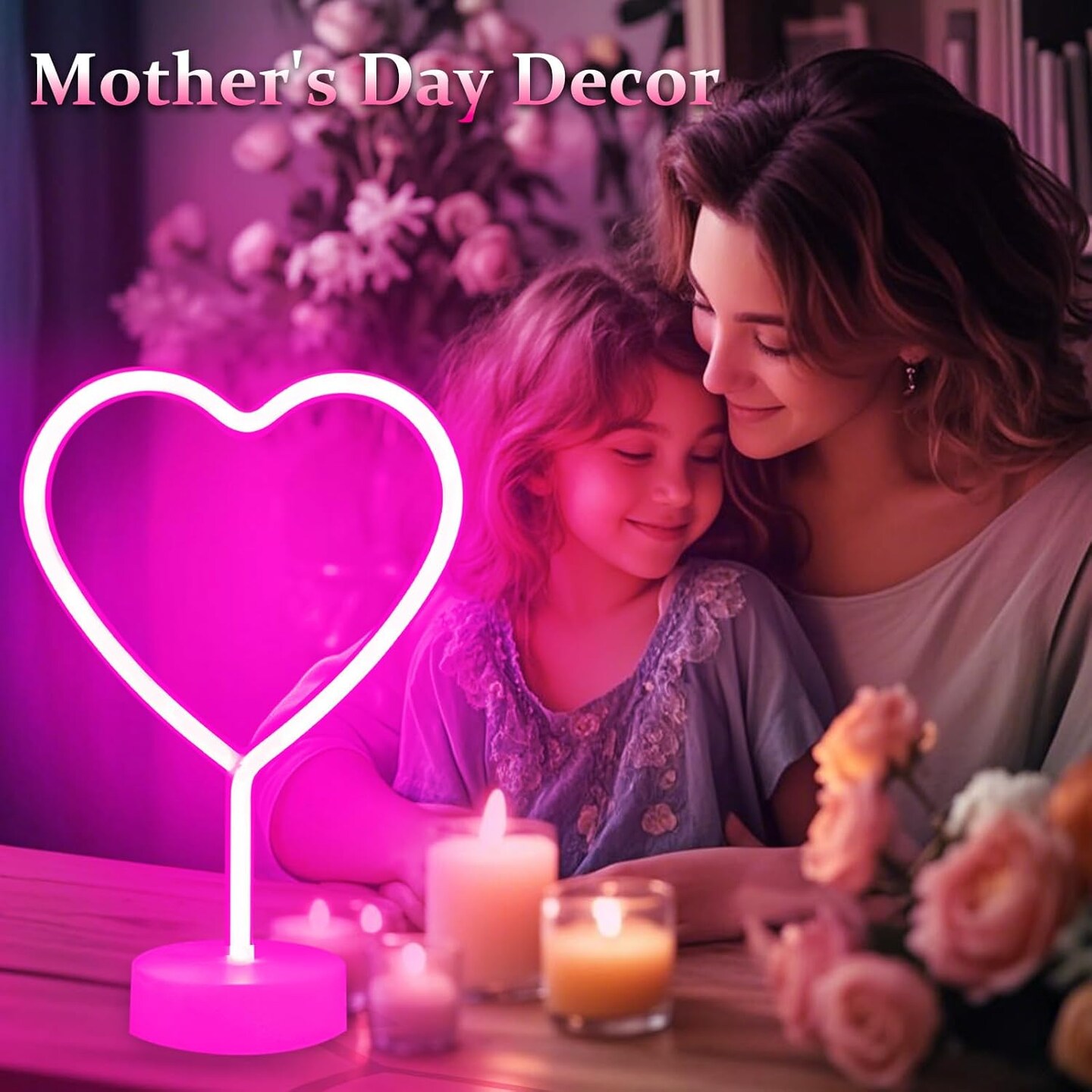 Summer Pink Heart Neon Sign, 2 Pack LED Neon Lights, USB or Battery Powered, Table Decorations for Room, Dorm, Wedding, Anniversary, Bedroom, Classroom, Mother&#x27;s Day &#x26; Summer Parties