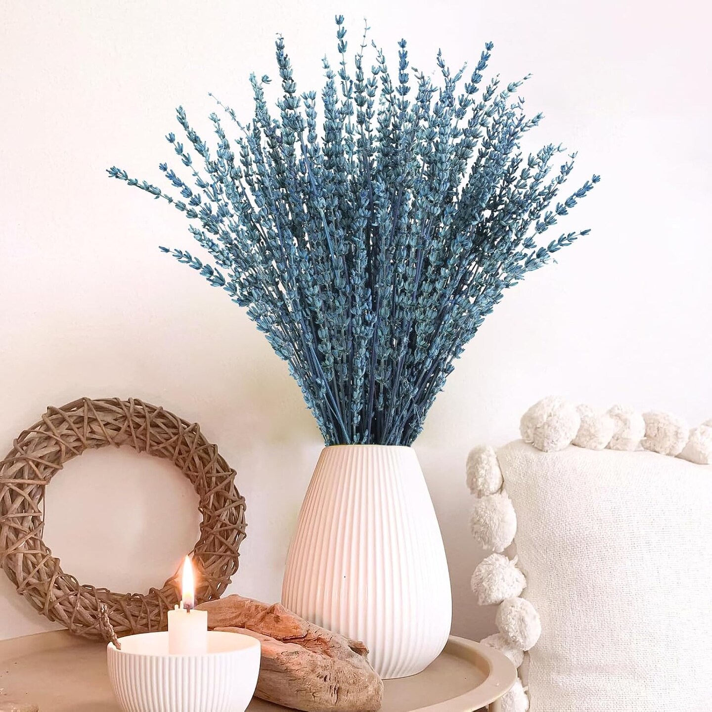 Dried Lavender Flowers, 16&#x22; Dried Lavender Bundles Dried Blue Flowers Preserved Lavender Stems Bouquet for Shower Weeding Home Fragrance Vase Crafts Decor, 200g(7.05oz)