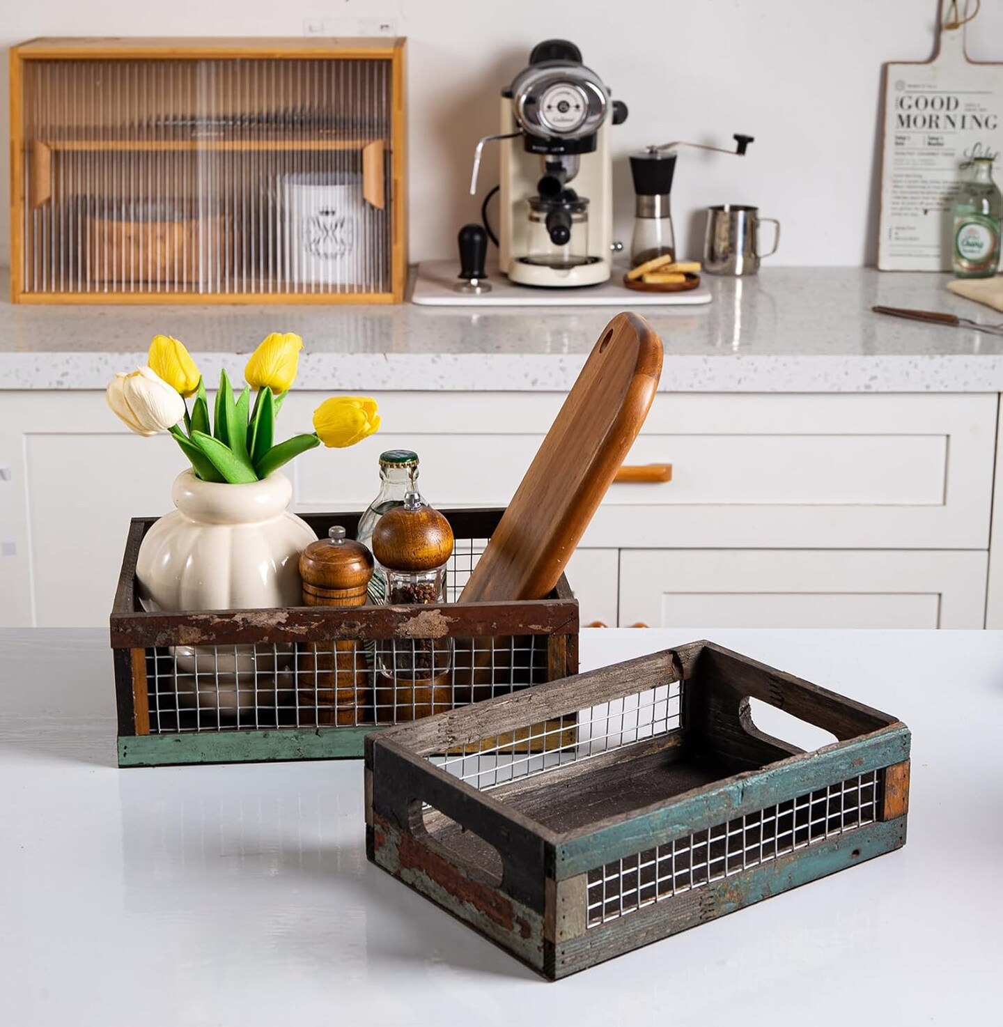 Set of 2 Small Decorative Wooden Storage Crates