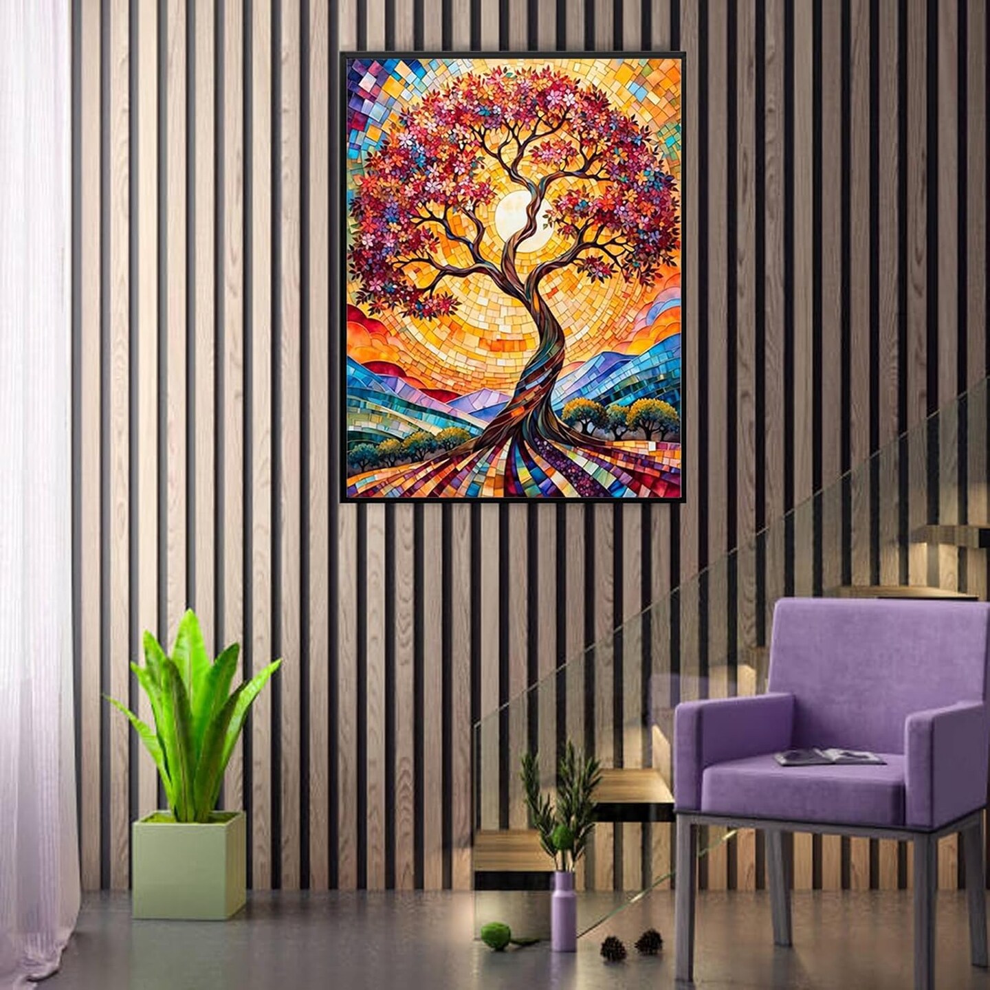 Tree of Life Diamond Painting Kits for Adults - Abstract Diamond Art Painting Kits - Stained Glass Diamond Art Painting Kit - Tree Gem Art for Gift Home Wall Decor 12&#xD7;16 Inch