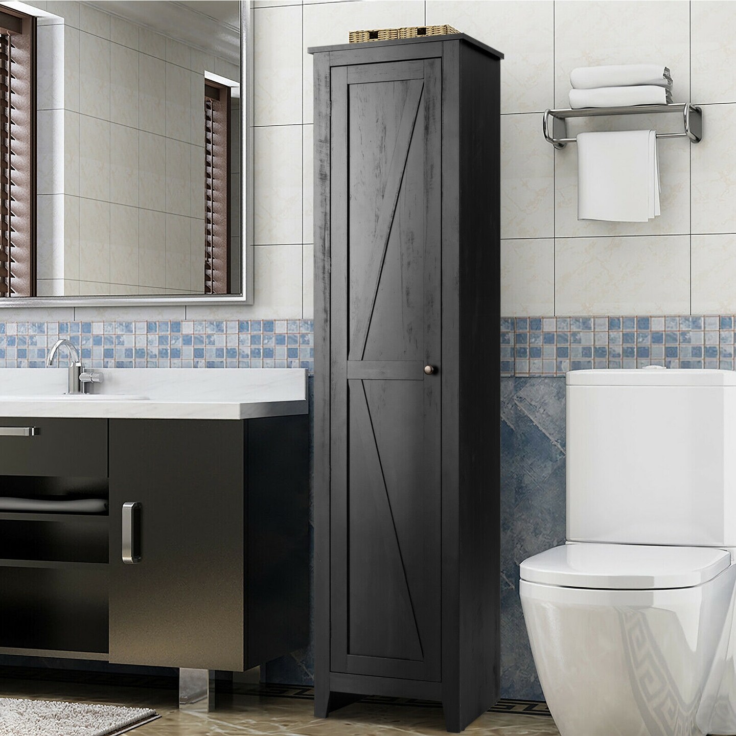 MDF Linen Tower Bathroom Storage Cabinet with 4 Shelves