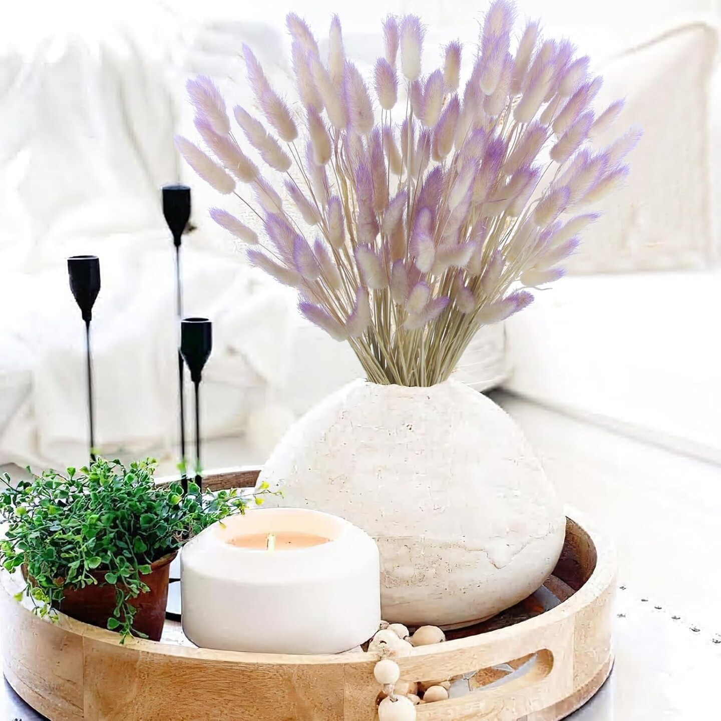 120 Pcs Dried Bunny Tails Flower Natural Lagurus Ovatus Dried Flowers Rabbit Tail Grass Dried Pampas Grass Dried Floral Arrangement for Boho Decor Wedding Party Home DIY Farmhouse Table Purple