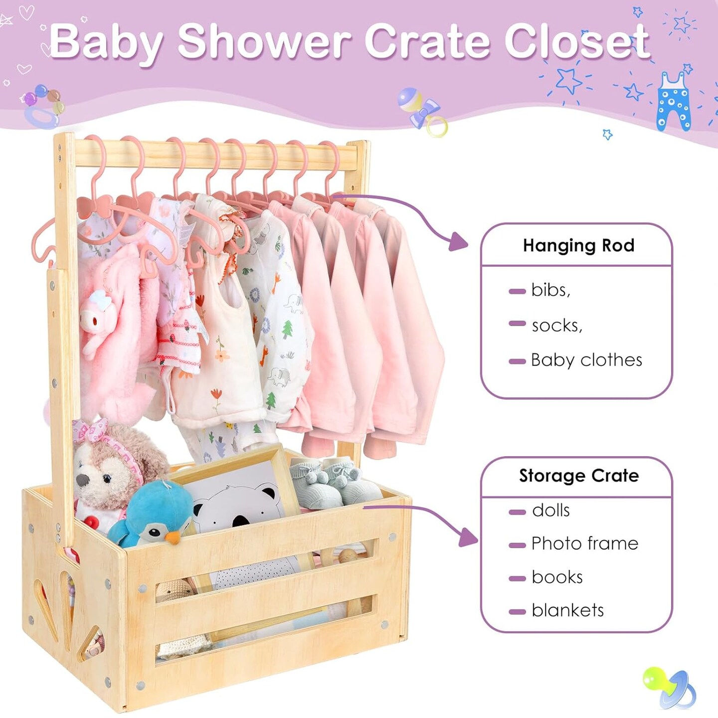 Baby Storage Crate Closet with Adjustable Handle,