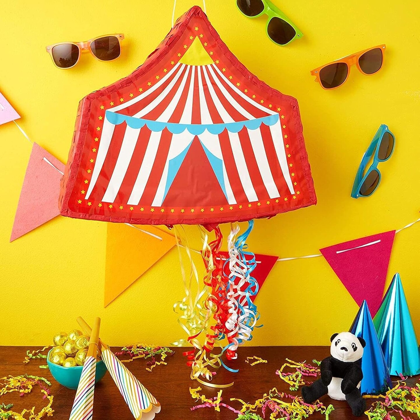 Pull String Circus Pinata - Carnival Theme Party Decorations for Birthday (Small, 16.5 x 3.0 x 13.1 in)