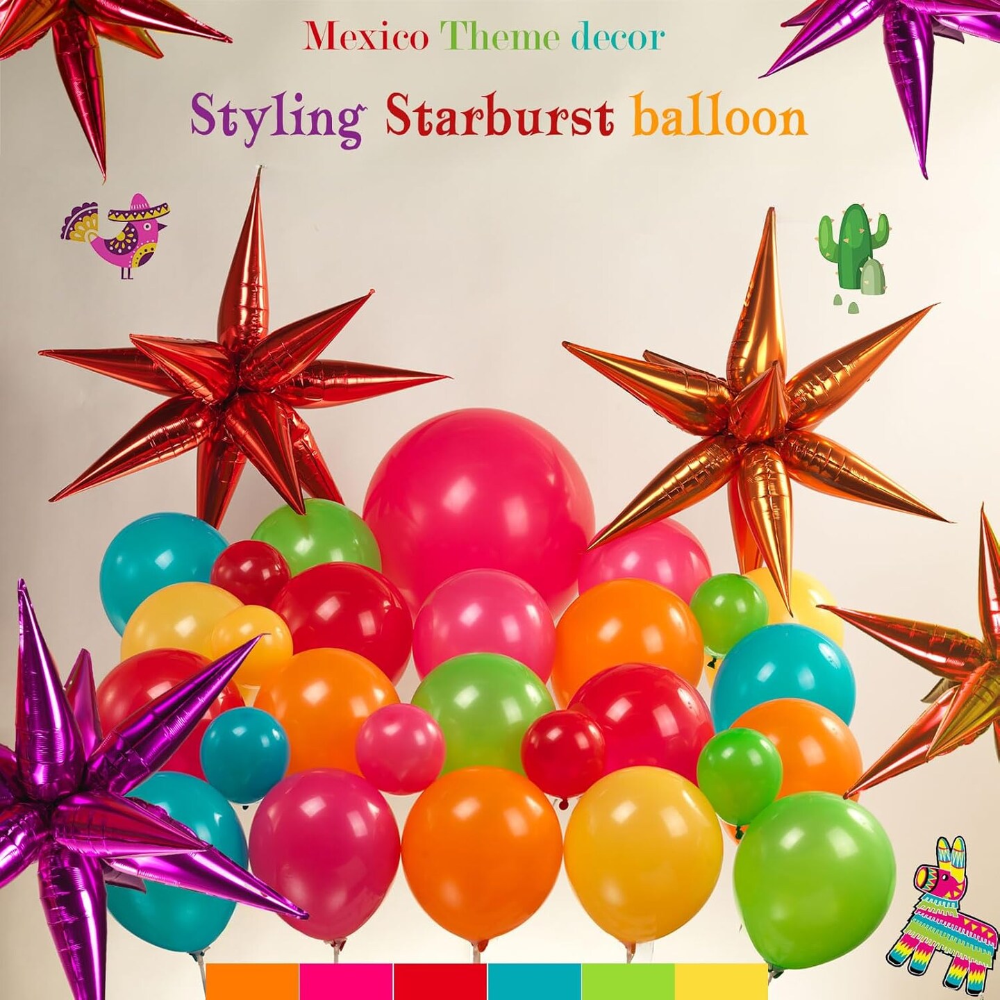 Mexican fiesta cinco de mayo independence Themed Balloon Garland Arch Kit 152 Pieces Hot Pink Red Yellow Orange Blue green Balloons for Cielito Lindo Birthday and Baby Shower Party Supplies Decoration